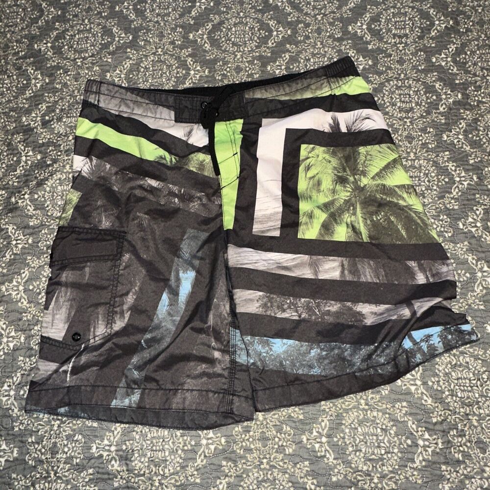 US Apparel Men's Swim Trunks Board Shorts Pockets Tags Black Green Size Large